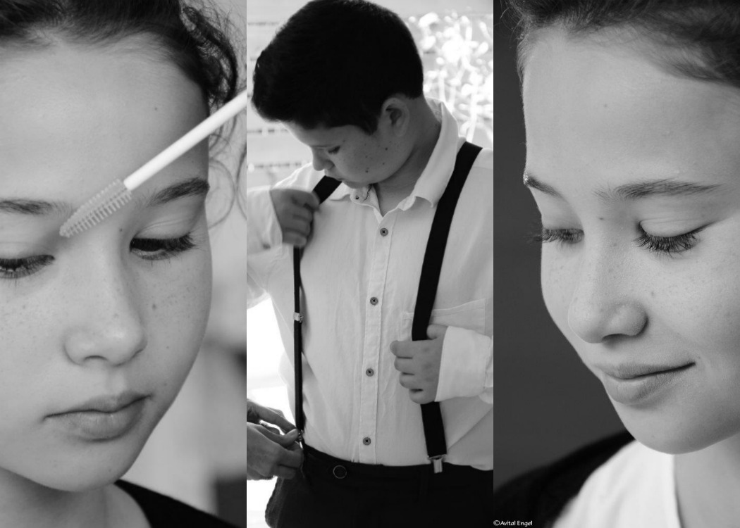 יילדים מתכוננים לצילומים לפרוייקט האיימיש מתוך הבלוג של tamariandme.com תמרי סלונים ליבס צילום אביטל אנגל איפור לירון חרט