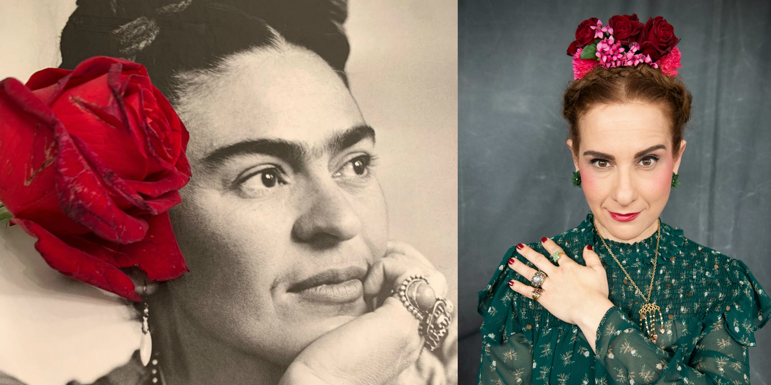 תמרי סלונים ליבס מתוך הבלוג https://tamariandme.com/ בפוסט: עיגולים של שמחה עיגולים של כאב בהשארת הציירת פרידה קאלו Frida kahlo. צילום עידו לביא (מלבד התמונה של פרידה מהספר Frida Kahlo at home), סטיילינג הילה חילו עמרני, שיער רביד פלג, איפור מילי מזרחי